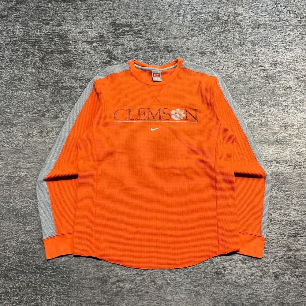 Vintage Clemson Tigers Nike Center Swoosh Long Sleeve Thermal Shirt Large Orange